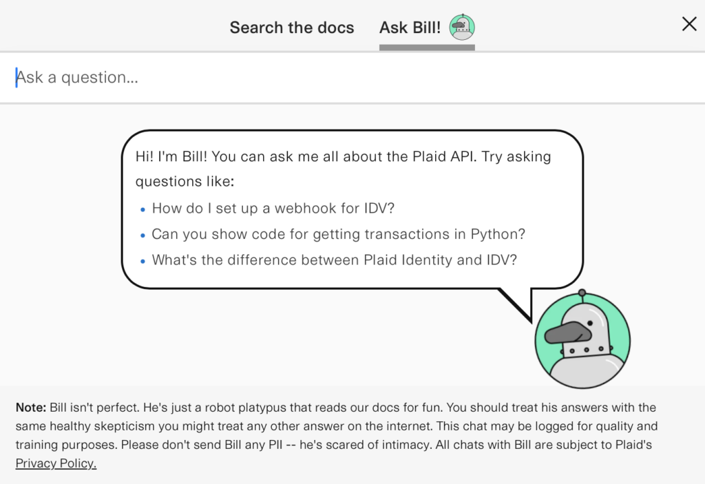 Bill Plaid AI bot API
