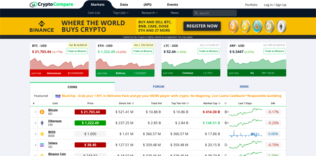CryptoCompare website