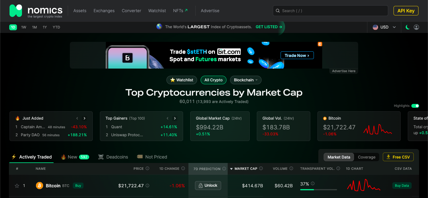 nomics crypto exchange