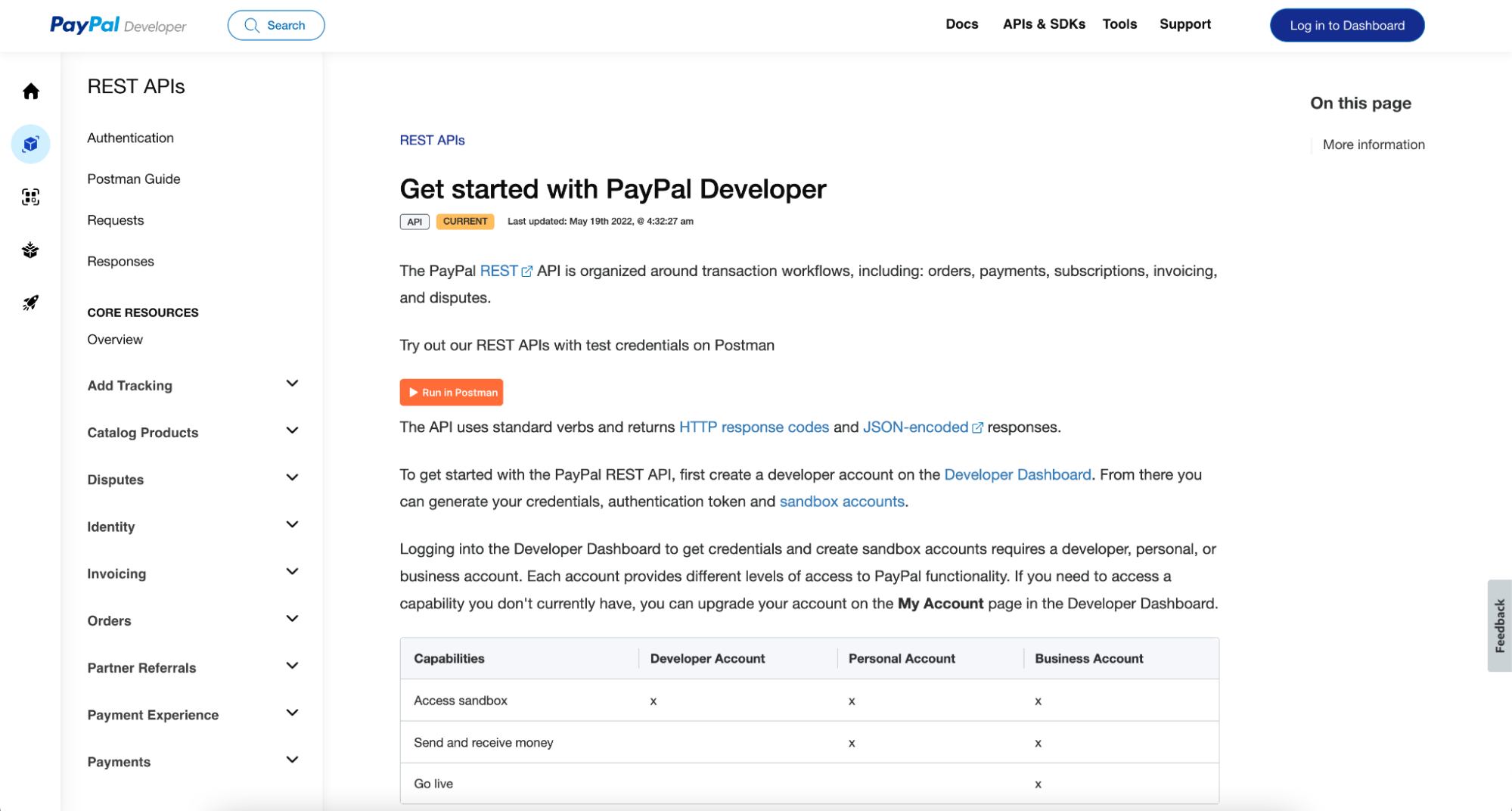 PayPal developer API REST example documentation