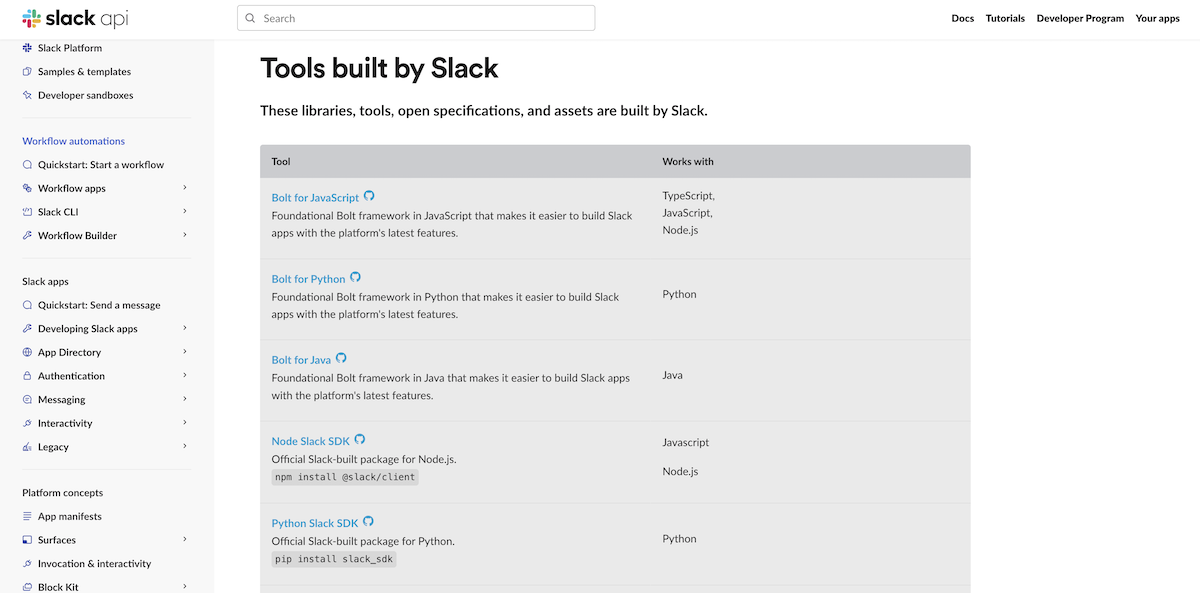 Slack SDK developer experience API