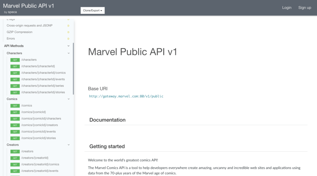Speca Marvel API Documentation