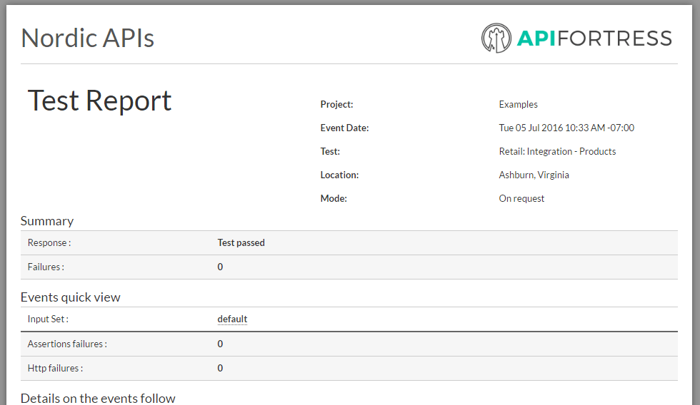 Test report API fortress nordic apis