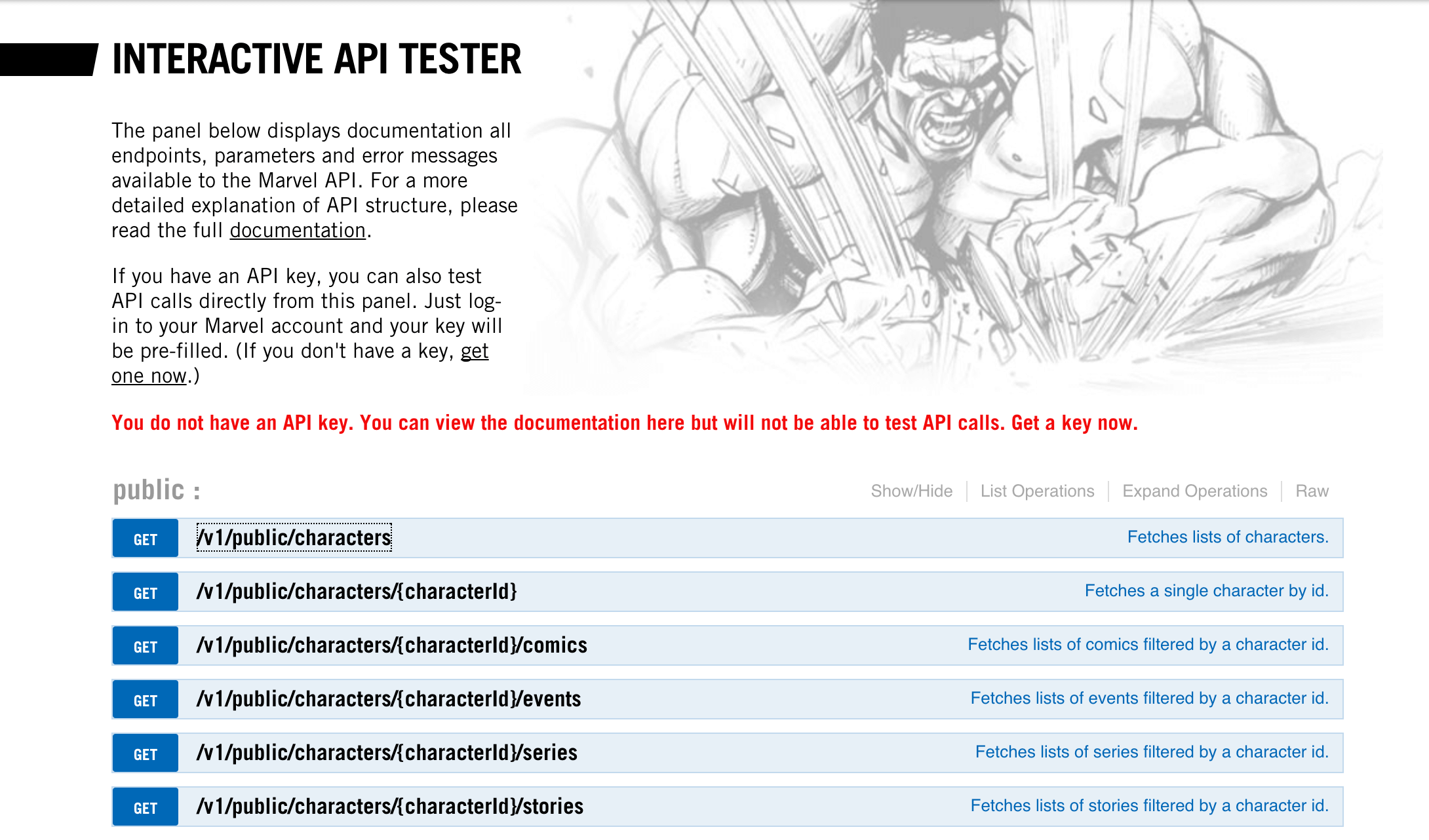 An example of Marvel's interactive API documentation